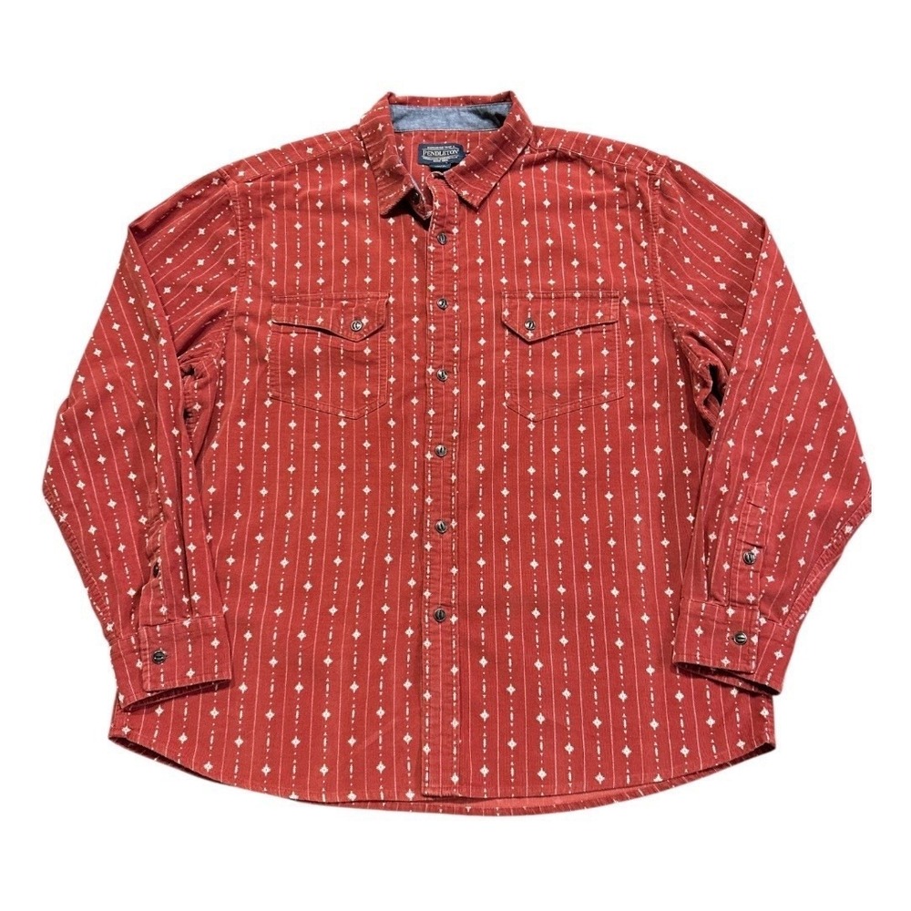 Pendleton Corduroy Western Shirt Mens XL Burgundy Maroon Pearl Snap Cotton